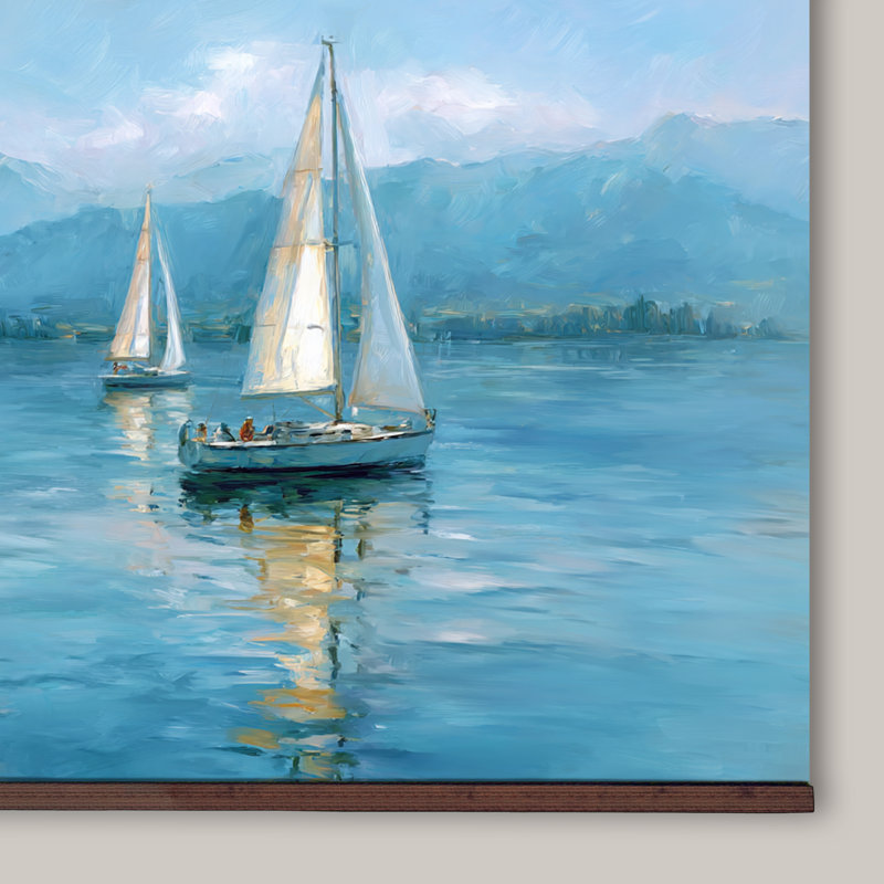 Voiliers, art nautique côtier tapisserie sur toile, H 40 po x l 60 po