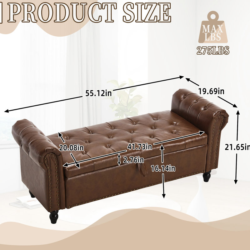 Rangement rembourré pour la vie moderne - 55,12 po, cuir d'unité centrale, capacité de 275 lb, po, Brun