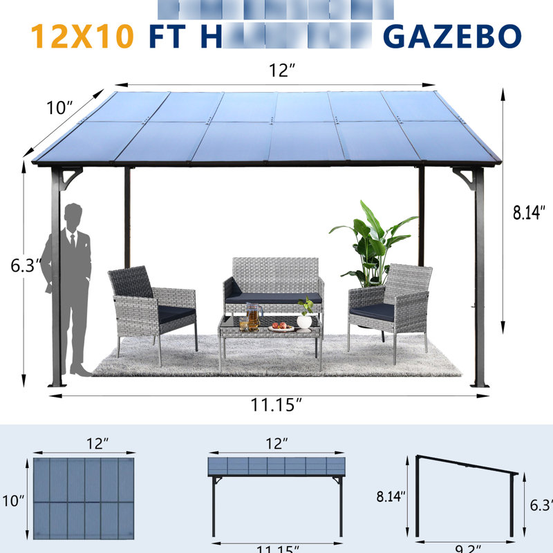 Pergola d'extérieur 10 'x 12', auvent en métal avec toit, robuste pour patio, terrasses, cour - Pergola