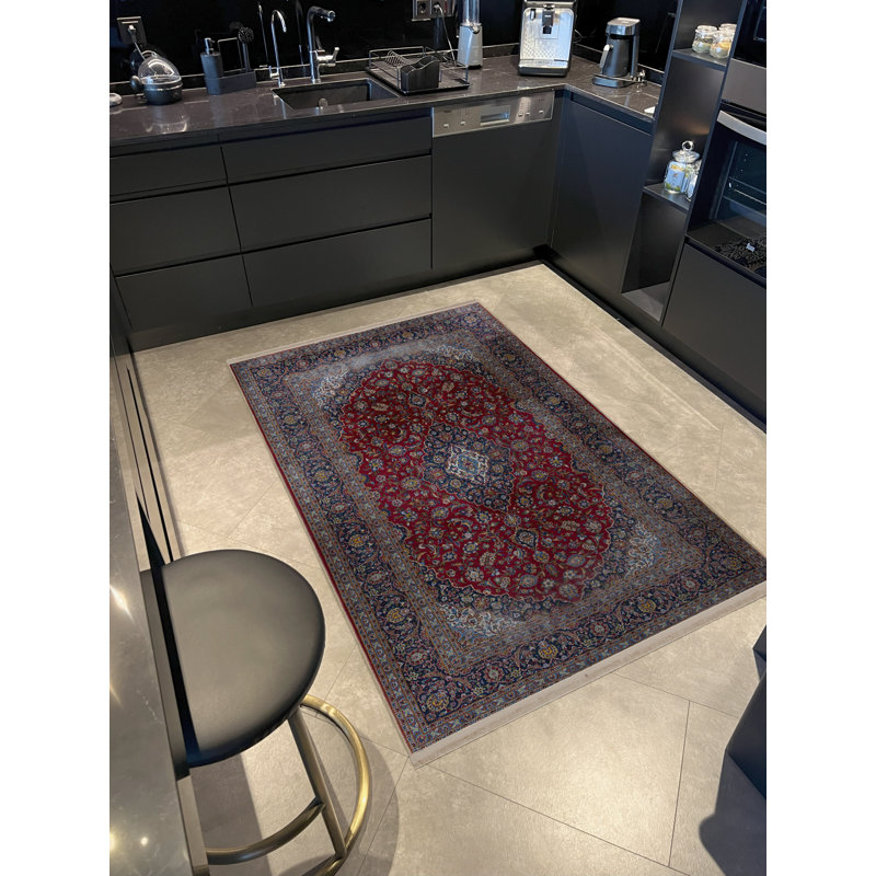 Tapis décoratif rétro multicolore à motif bourgogne, Rectangle 4 pi 11,06 po x 9 pi 10,11 po