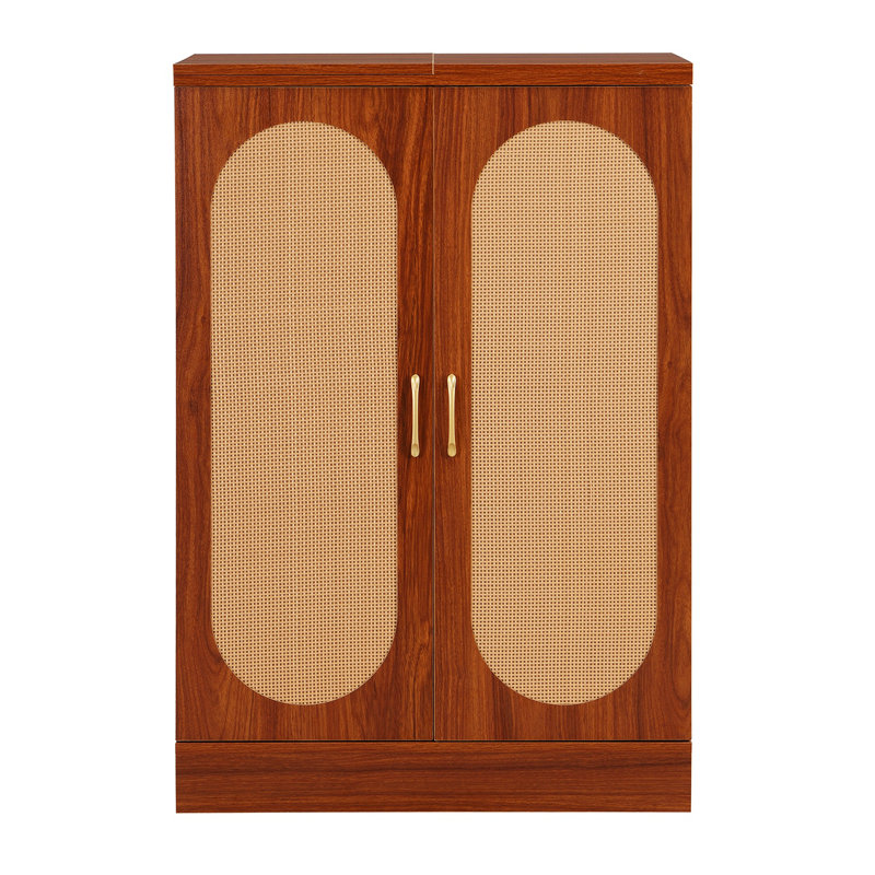 Armoire de bar à la maison avec porte en rotin industriel, armoire de bar pliante avec rangement