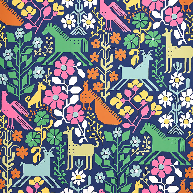 Papier peint Lupita, Multicolore / bleu marine