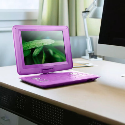 Lecteur DVD portatif de 13,3 pouces et téléviseur avec écran pivotant à DEL, entrées USB / HD / AV, batterie rechargeable et adaptateur de voiture pour les voyages et les voyages sur la route