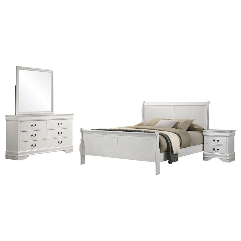Ensemble de chambre à coucher 4 pièces Louis Philippe, Blanc, Double XL