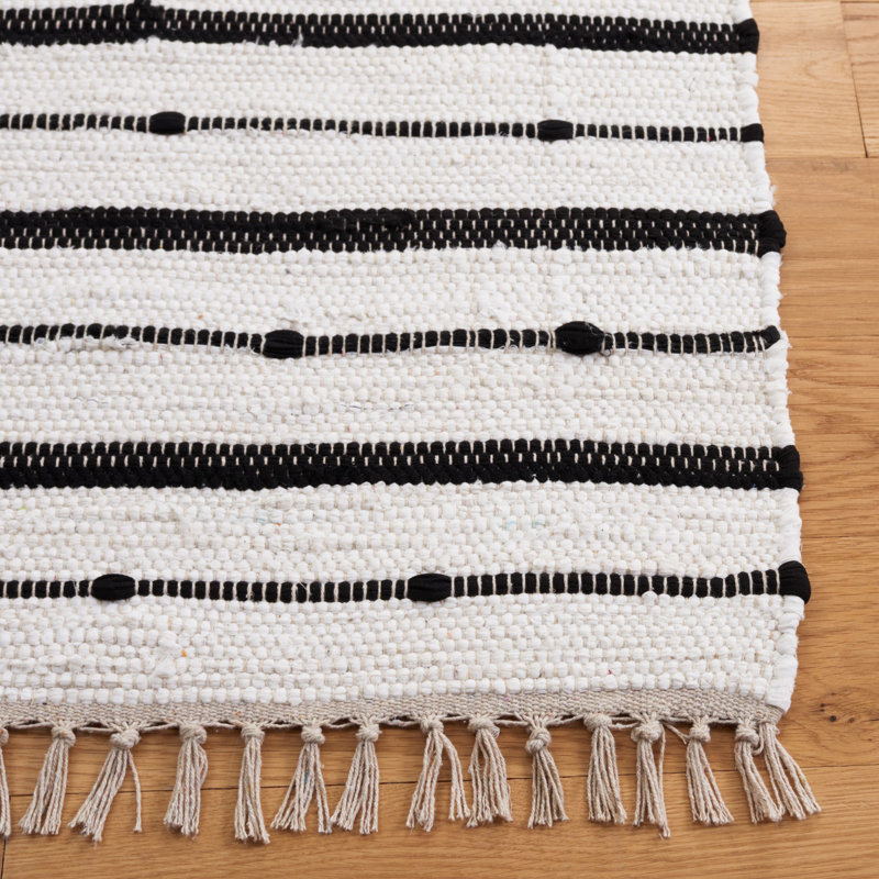 Striped Kilim Flat Weave Cotton Geometric Rug, Rectangle 5' x 8'