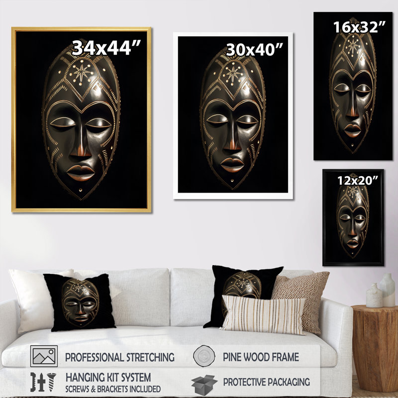 «Ethnical Traditional African Mask I», reproduction sur toile, H 32 po x l 24 po x P 1 po, Toile tendue