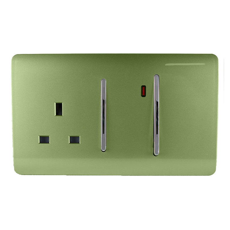 Trendi Switch 45 Amp Cooker Switch & 13 Amp Plug Socket with Neon, Moss Green