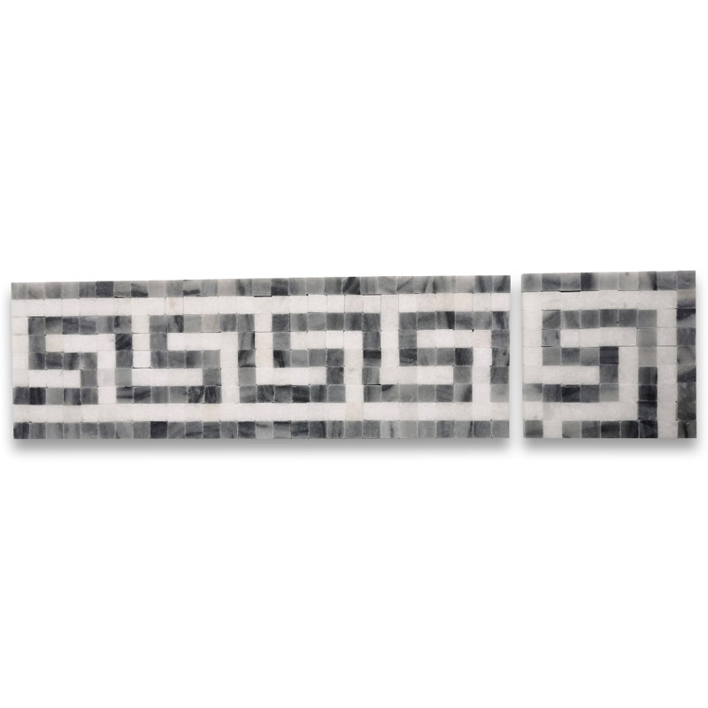Carrara 3.5" x 11" Marble Mosaic Wall & Floor Tile, White/Gray