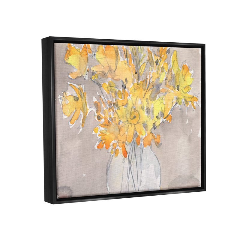 «Yellow Scribble Style Bouquet Floater», art mural par Samuel Dixon, Cadre flottant noir de jais