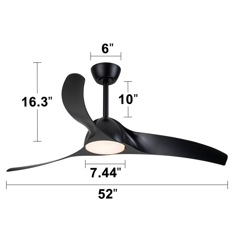 52in. 3-blades Woodgrain Finish Dimmable Changeable 3000k/4000k/5000k Led Ceiling Fan With Remote Control, Matte Black