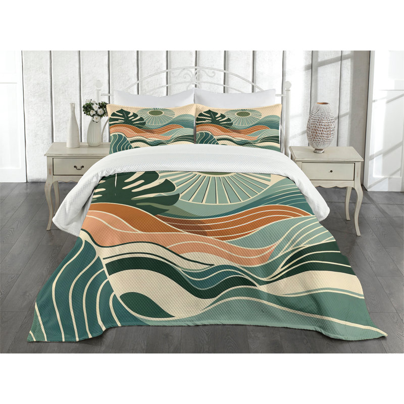 King Size Evergreen Pale Seafoam Quilted Bedspread Set