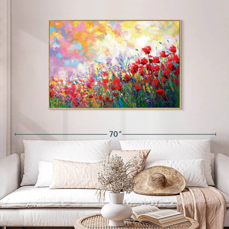 Fleurs de printemps colorées, Cadre flottant en bois naturel, 46 po x 31 po