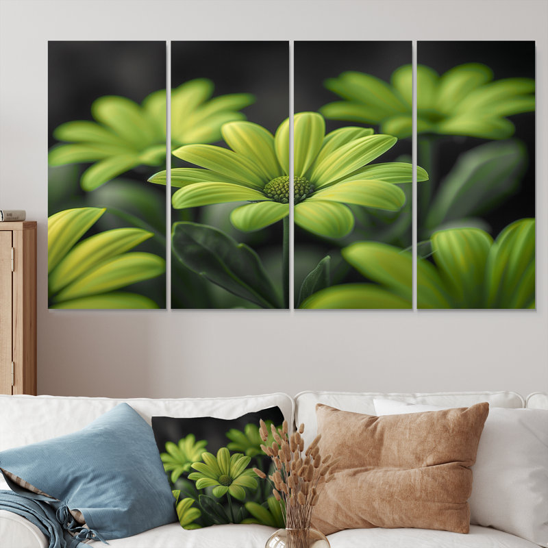 Monochromes vert noir, marguerites, ensemble de reproductions d'art mural, H 28 po x l 48 po