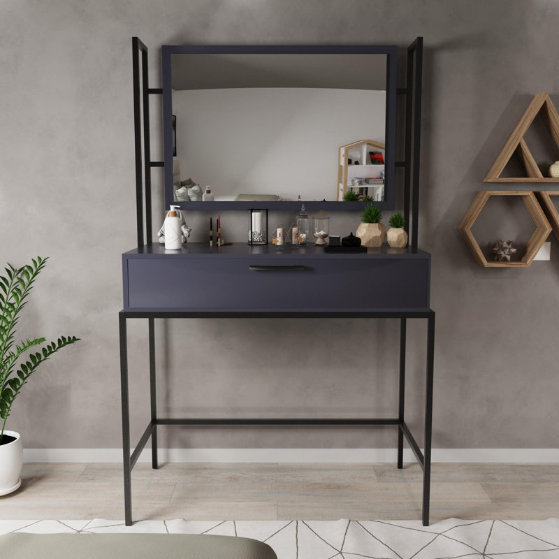 Aliona Dressing Table with Mirror, Anthracite/Black