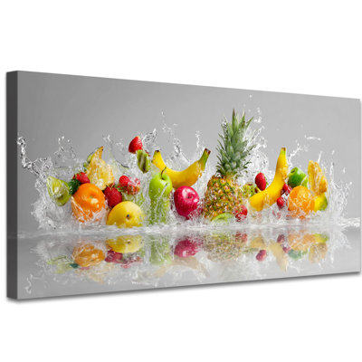 Art mural de gros fruits - impressions sur toile vibrantes de Duran, peinture de fruits frais éclaboussures de cuisine pour la salle à manger à la maison, toile de cadre décorée avec goût, 24 po x 48 po