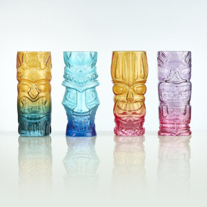 Embossed 16 Fl. Oz. Tiki Glasses Designed Brightly Colored (4 Pack)