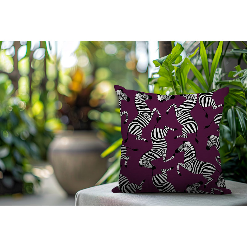 Oreiller carré réversible intérieur / extérieur Kiji Zebra, Mauve, Carré 15 po