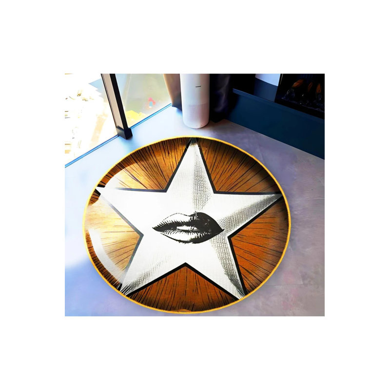 Star And Lip Patterned Woven  Washable Carpet, Round 5'