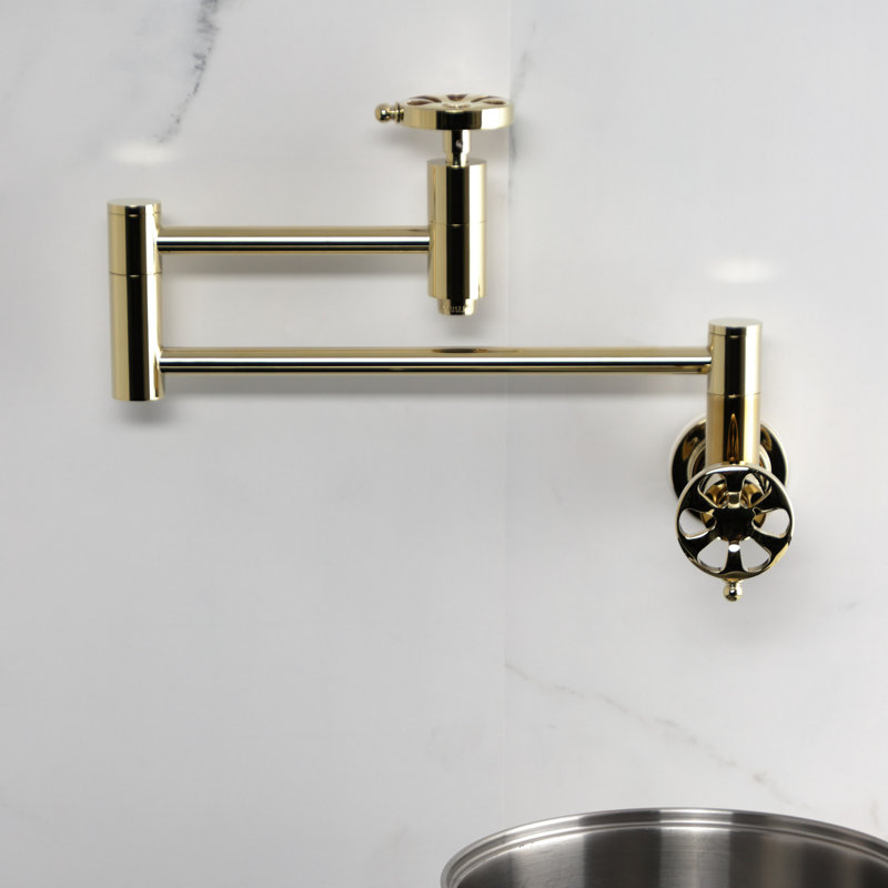 Kingston Brass Belknap Two-Handle 1-Hole Wall Mount Pot Filler Faucet, Polished Brass