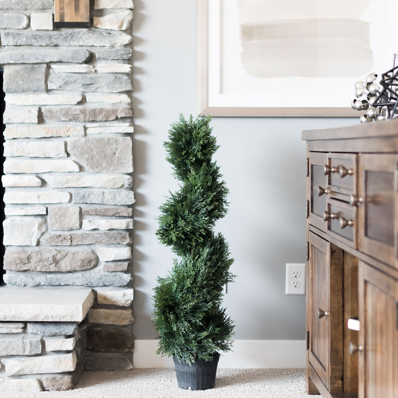 Artificial Potted Green Cedar Spiral Tree, 36" H x 9" W x 9" D