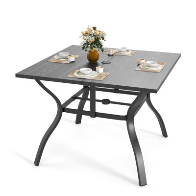 37.8" Square Patio Table For 4, Metal Outdoor Dining Table With Umbrella Hole,Black