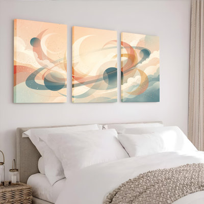 Abstract Space Art Canvas Wrapped Wall Art Oil Painting Print Set Of 3 For Living Room Bedroom Home Decor