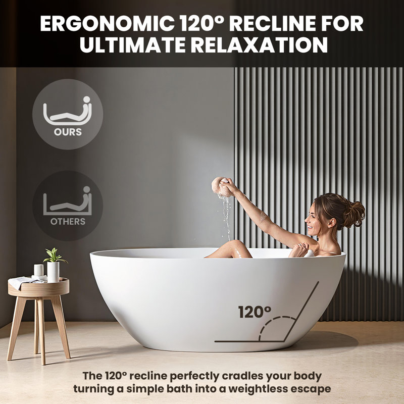 67" Freestanding Solid Surface Bathtub With Pop-Up Drainage And Overflow
