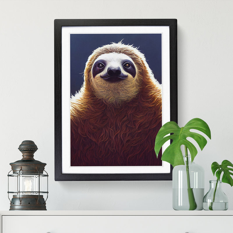 Sloth - Single Picture Frame Painting, Black, 64cm H x 46cm W x 2cm D