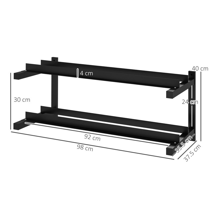 SPORTNOW Wall-Mounted Dumbbell Rack 2-Tier Weight Rack for Home Gym Black