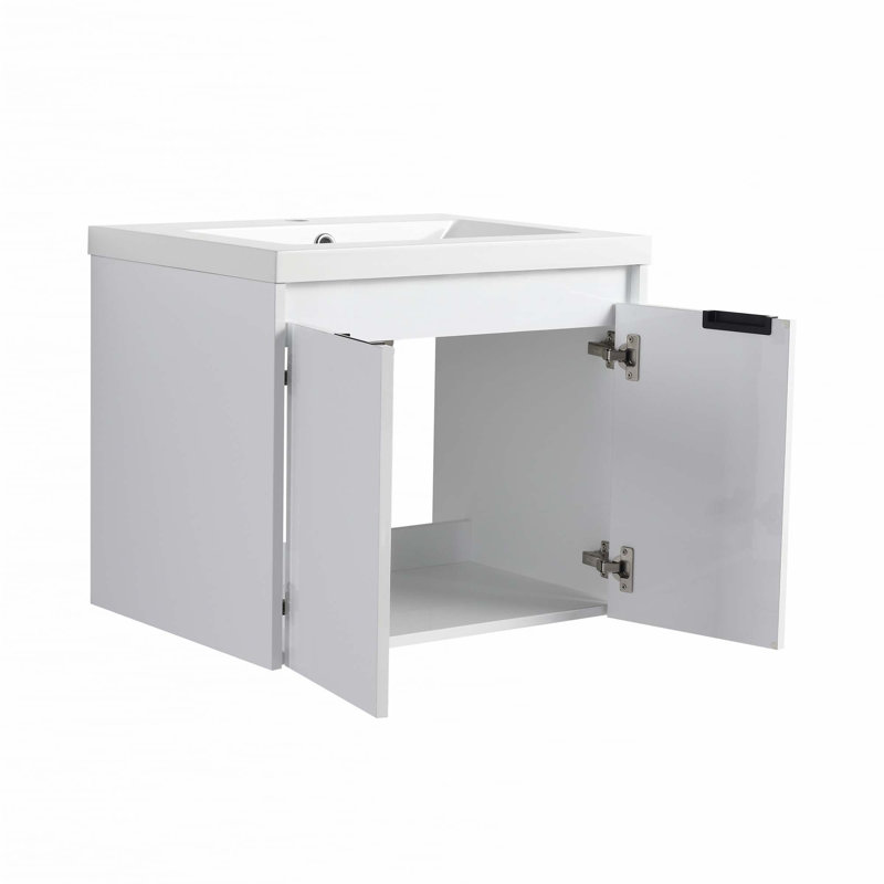 Meuble-lavabo de 36 po avec lavabo en résine, 2 portes à fermeture douce et 1 armoire latérale, conception à fixation flottante