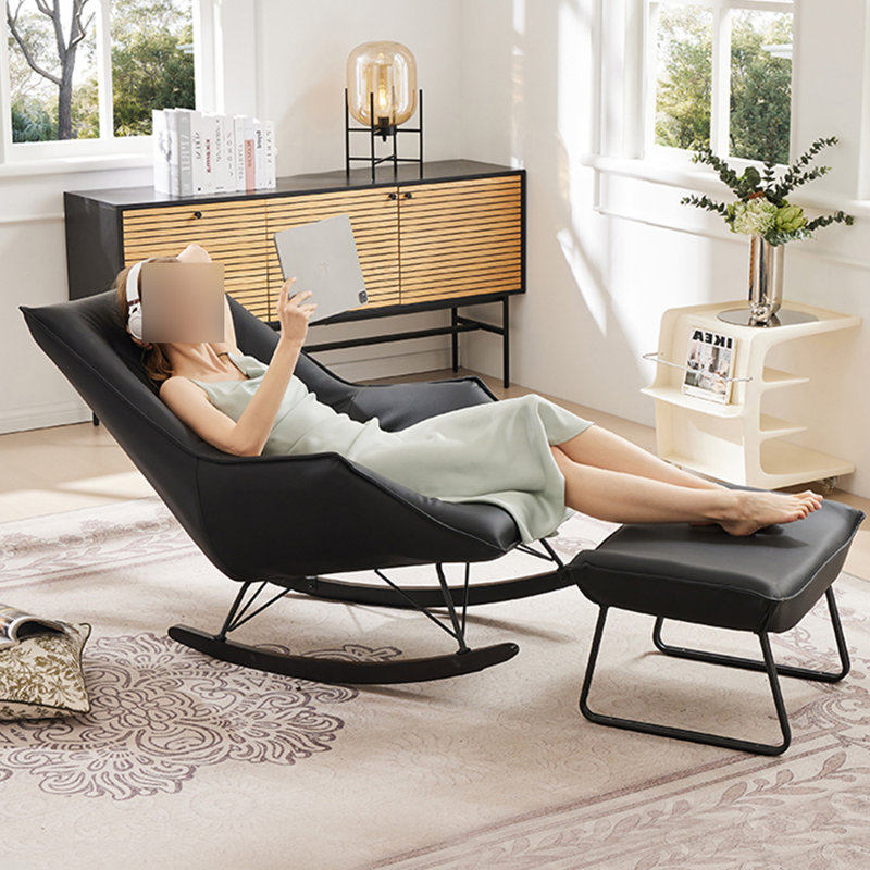 Chaise berçante simple de salon avec repose-pieds, Noir