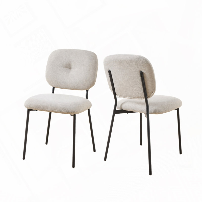 Chaises de salle à manger rembourrées, Noir, Blanc