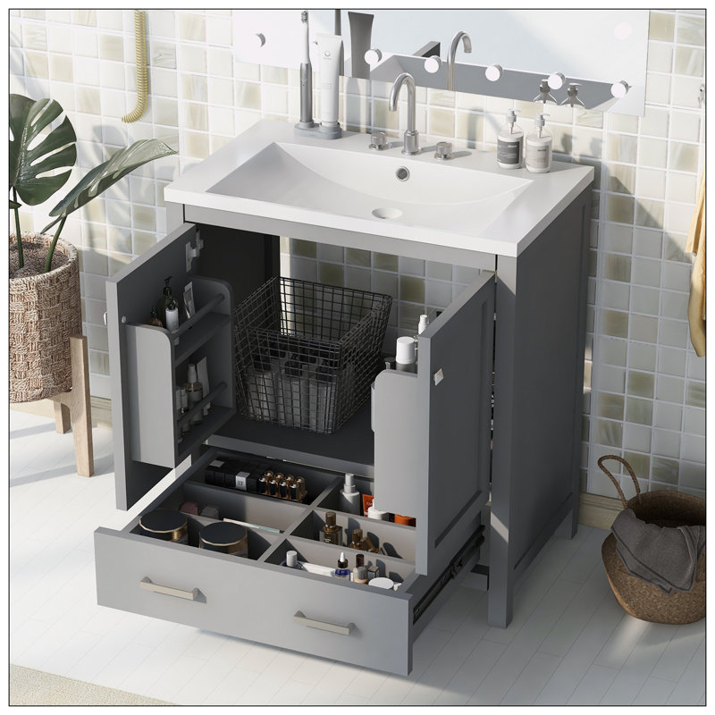 Meuble-lavabo 30 po avec lavabo simple, Gris, Argent