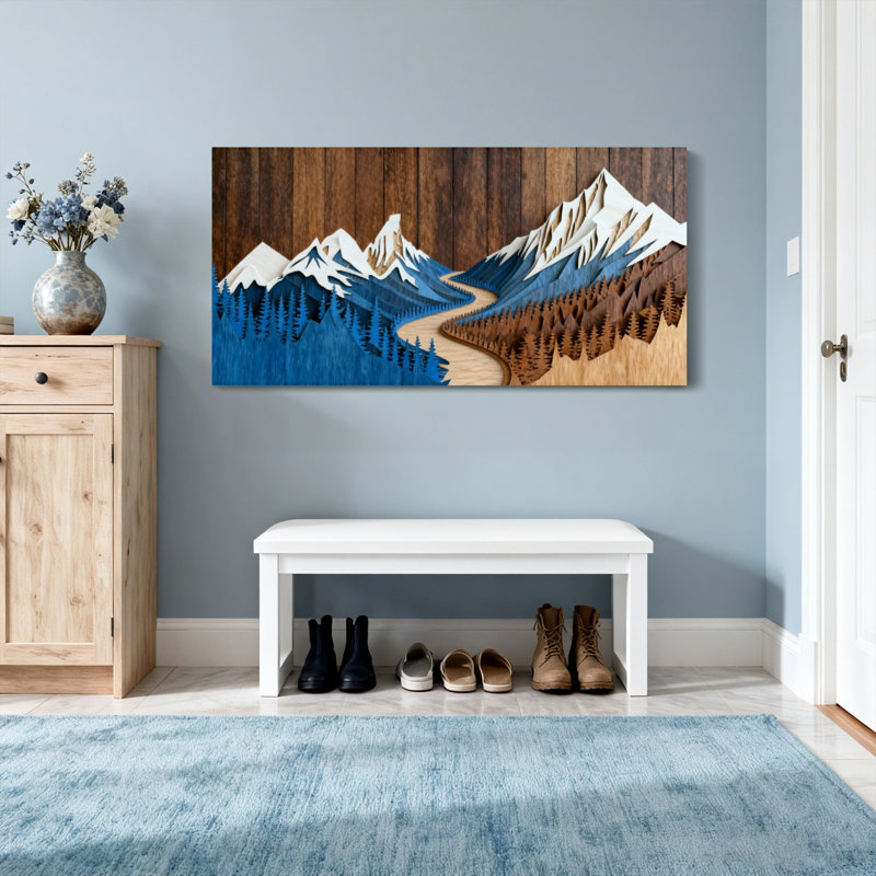 Landscape & Nature Mountain Range Forest River Landscape Artwork, 20" H x 40" W