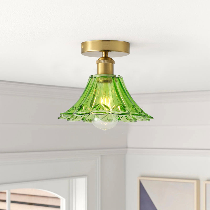 1-Light Brass Flush Mount Ceiling Light, Dimmable, E26 Base, Glass Shade, ETL Certified