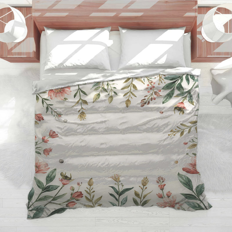 Édredon aquarelle à bordure florale, Très grand lit