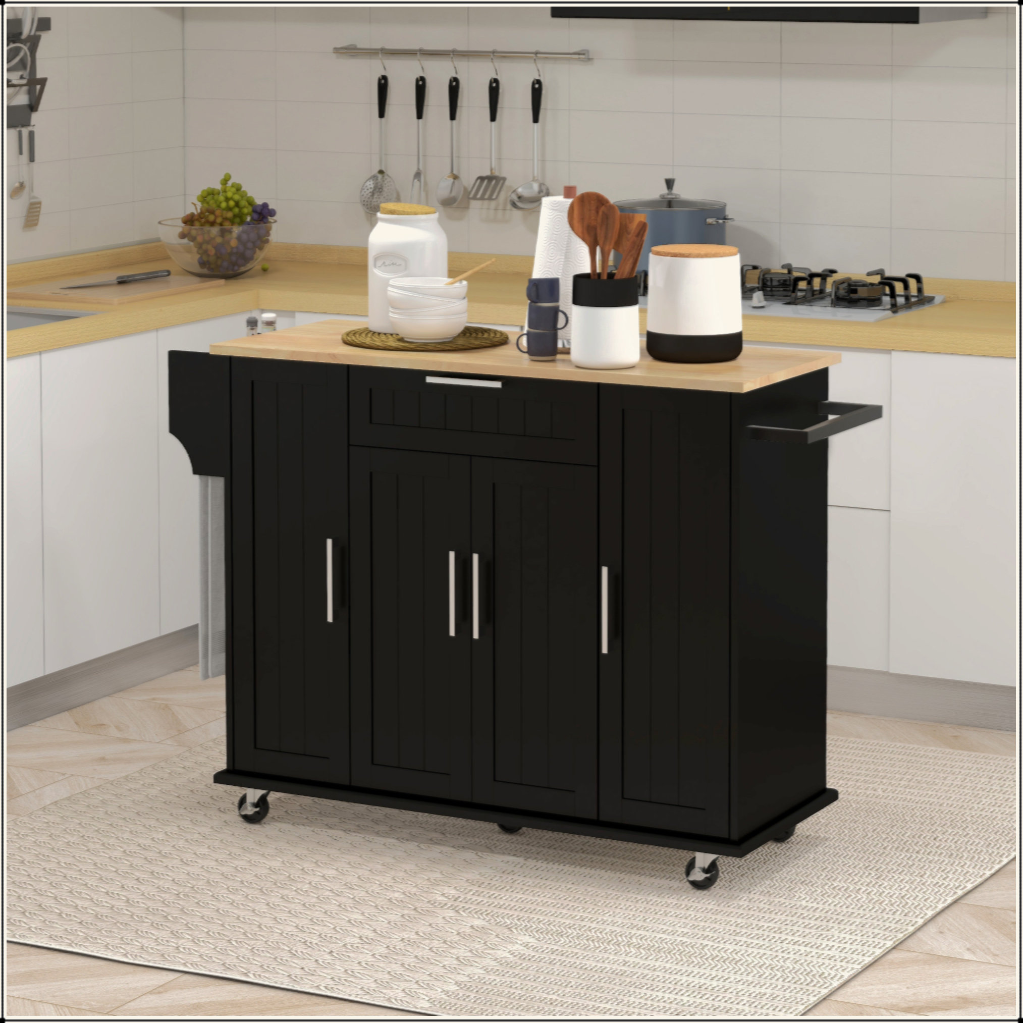 Latitude Run® Kitchen Island On Wheels, Rolling Kitchen Cart With ...