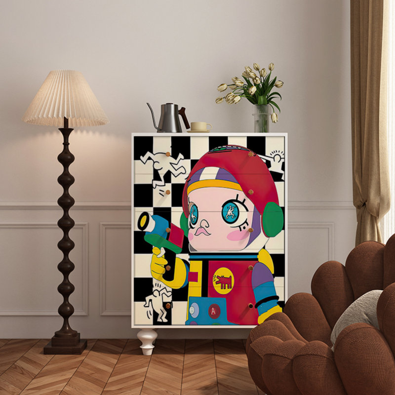 Modern Cartoon Painted 5-Drawer Accent Chest