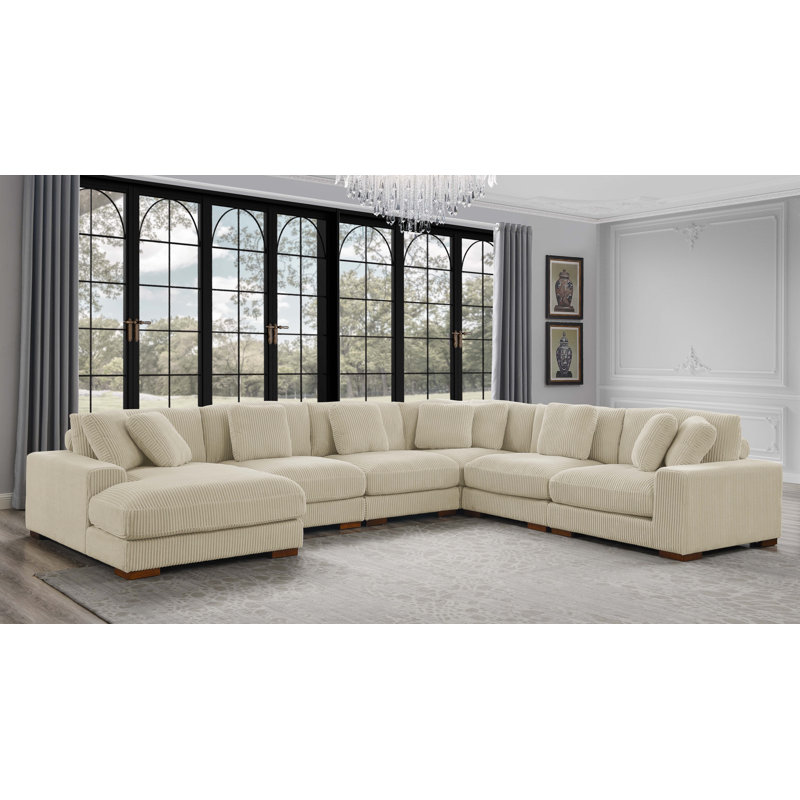 Amritbir Corduroy U-Shaped Sectional Right Hand Facing, Beige Corduroy
