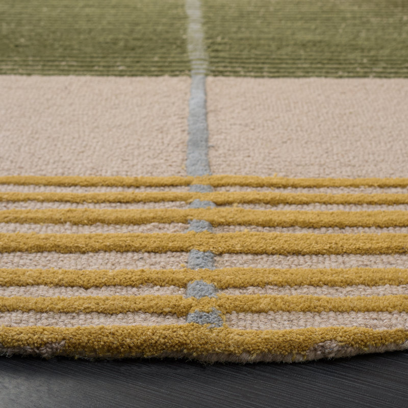 Genre Hand Tufted Wool/Cotton Striped Rug in Green/Beige, Round 6'