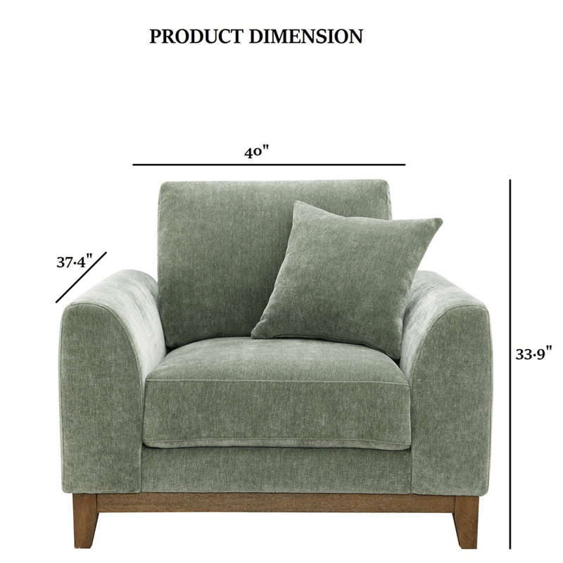 Fauteuil 1 pièce de style Mid-Century moderne avec garniture en bois de noyer et pieds fuselés, Vert olive