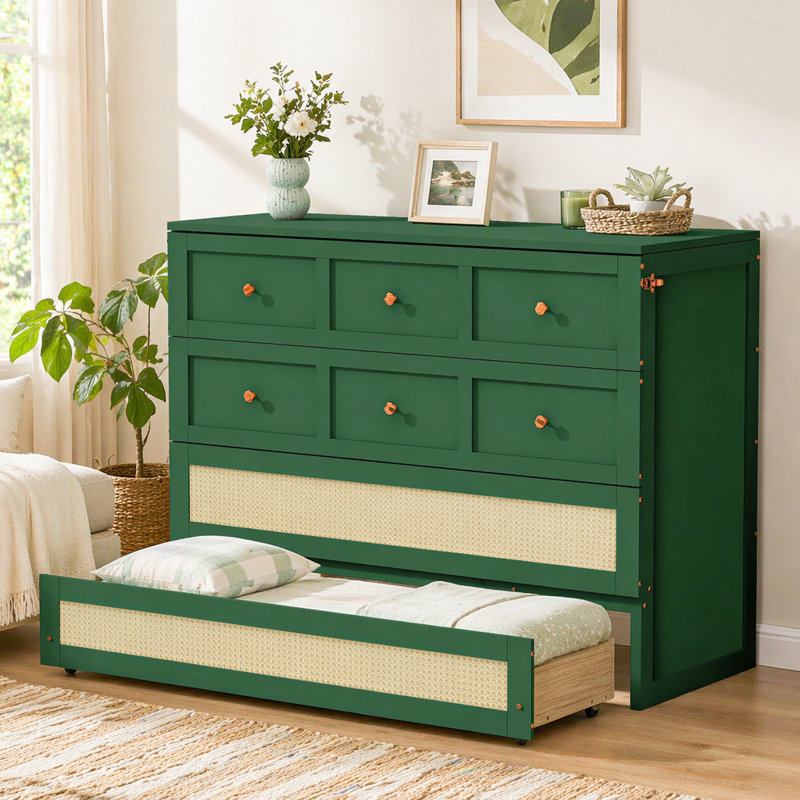 Lit escamotable double avec grands tiroirs, Green