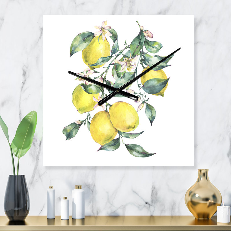 Branche de citrons jaunes et de feuilles I - Horloge murale tropicale, Grand