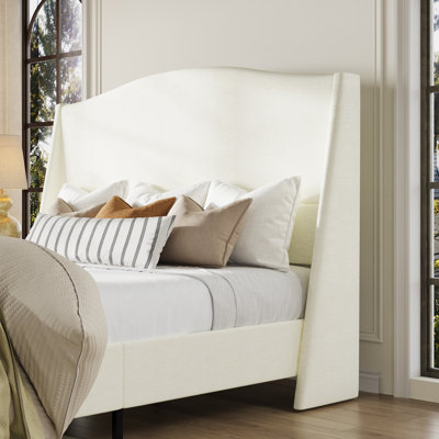 Upholstered Platform Bed, High Headboard & Solid Wood Legs, No Box Spring Needed