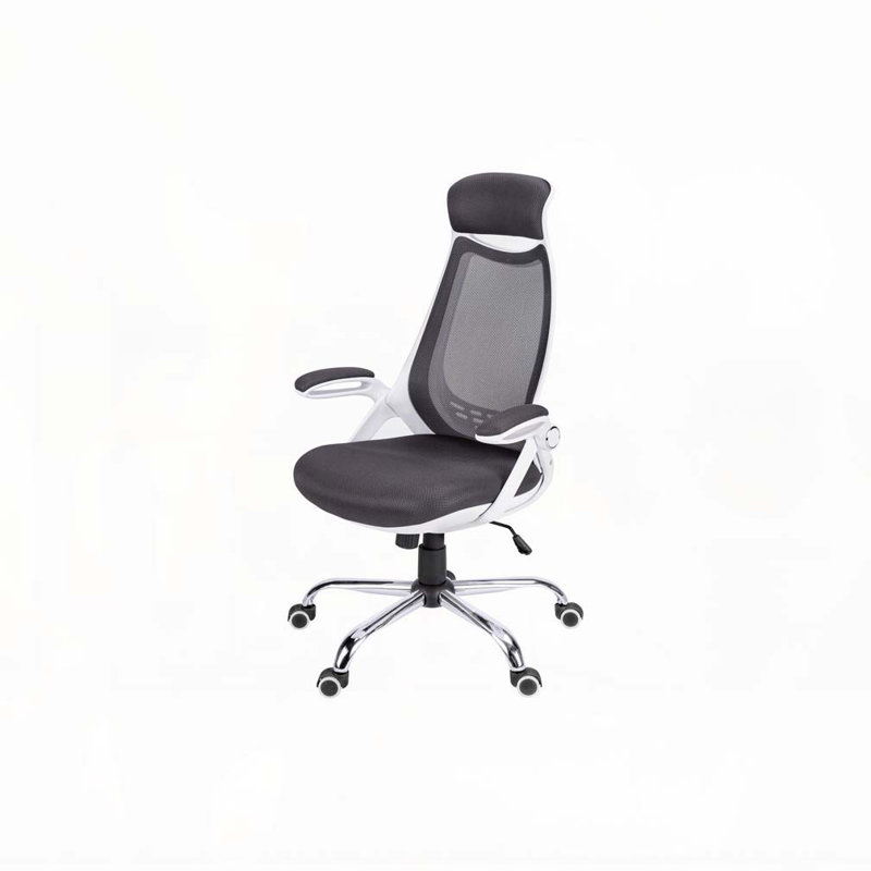 Chaise de bureau, hauteur réglable, pivotante, ergonomique, accoudoirs, bureau d'ordinateur, travail, filet gris, métal chromé, contemporain,