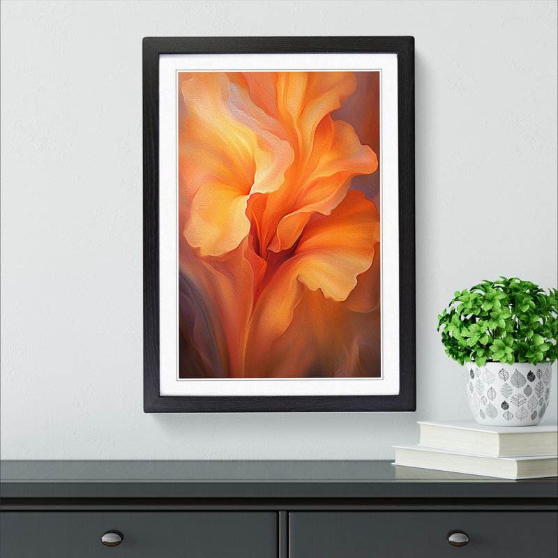 Orchid Flower Abstract - Single Picture Frame Print on Wood, 34cm H x 25cm W x 2cm D, Black