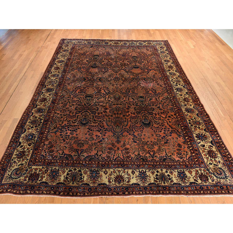 Tapis oriental noué à la main de couleur saumon corail 9 pi 10 po x 13 pi 7 po Mohajeren Sarouk de Dewsbury
