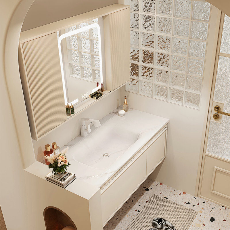 Meuble-lavabo mural 43,31 po crème avec miroir, 43"