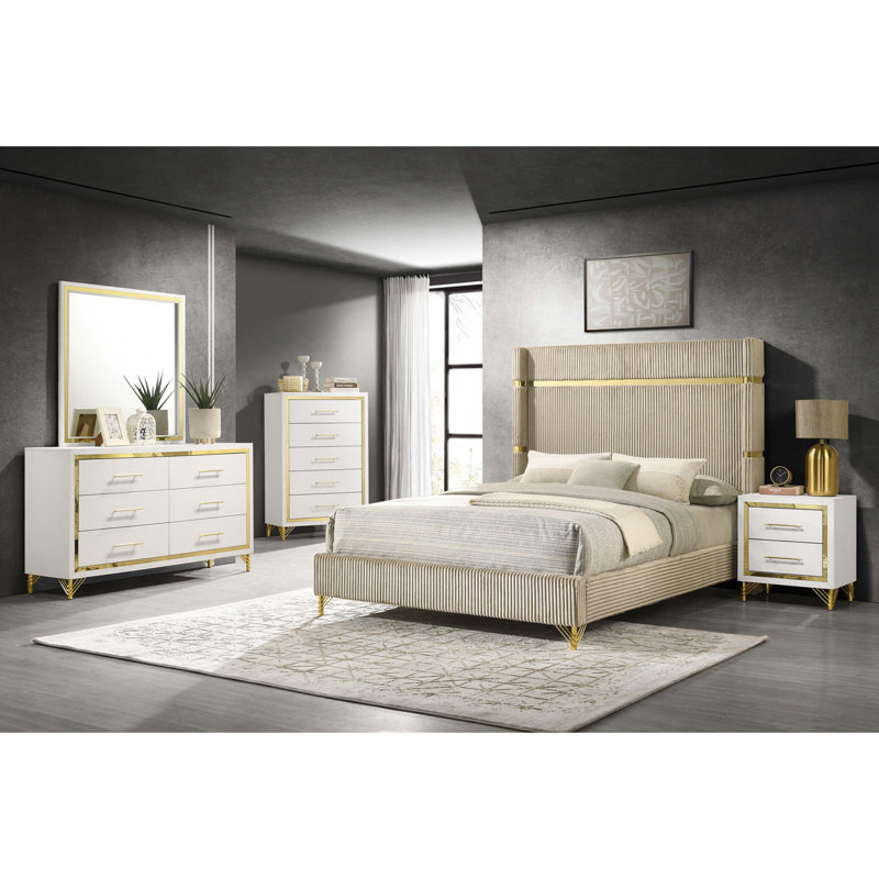 Malcolm Beige Upholstered Eastern King Wingback Bed