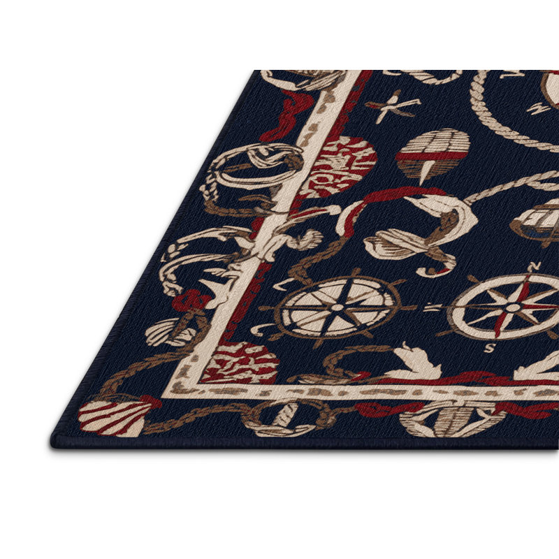 Washable Pacific nautical Nautical Area Rug, Rectangle 4' x 6'